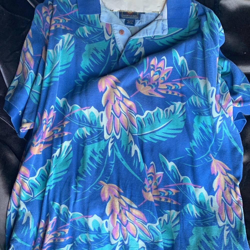 UNIQUE AND VINTAGE Ralph Lauren Blue Tropical Button Down Shirt